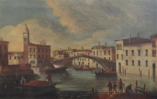 Circle of William James (mid 18th C.) Venetian canal scene 16 x 25.5in.